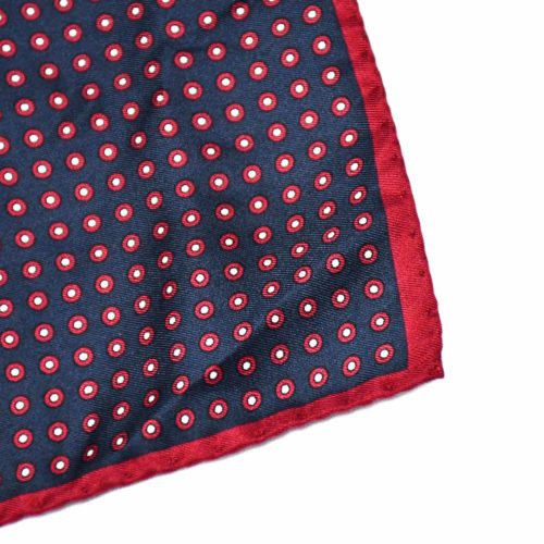 Navy Red Circle Pattern Silk Pocket Square