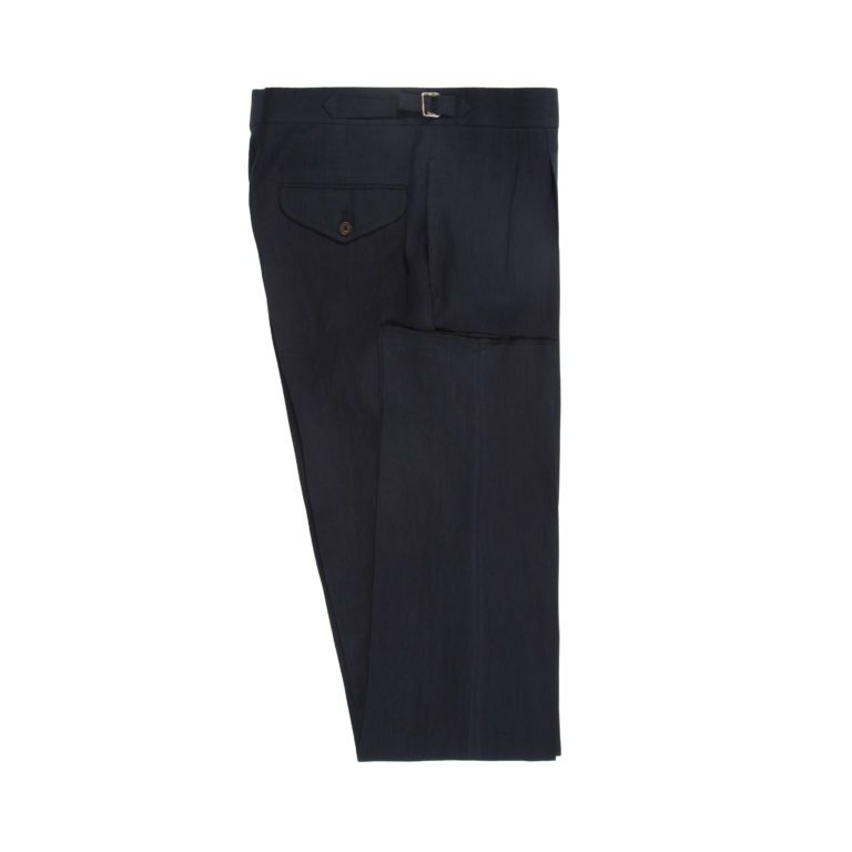 Navy Blue Compact Linen Pleated Trousers