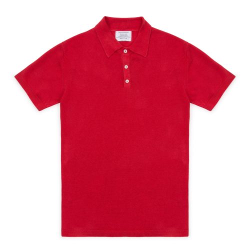 Red Linen Short Sleeved Polo