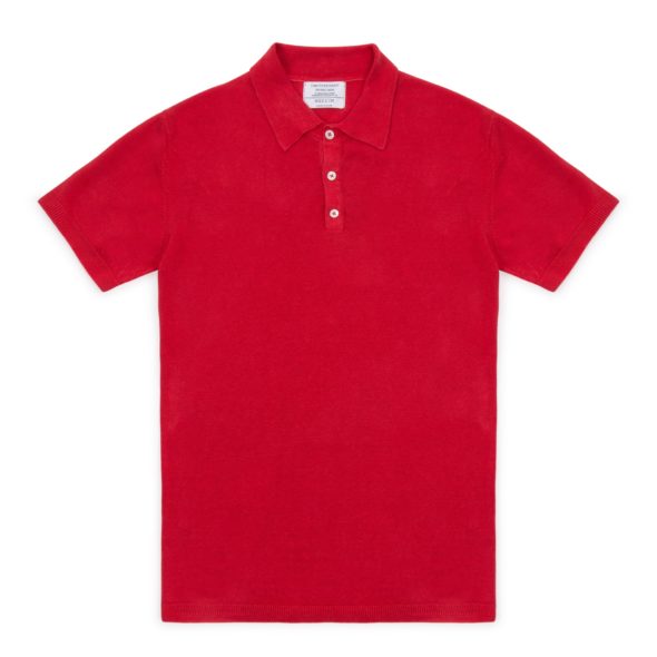 Red Linen Short Sleeved Polo