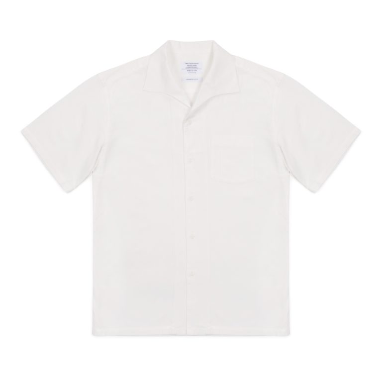 White Cotton One Piece Cuban Collar Shirt
