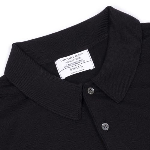 Black Merino Wool Polo Shirt