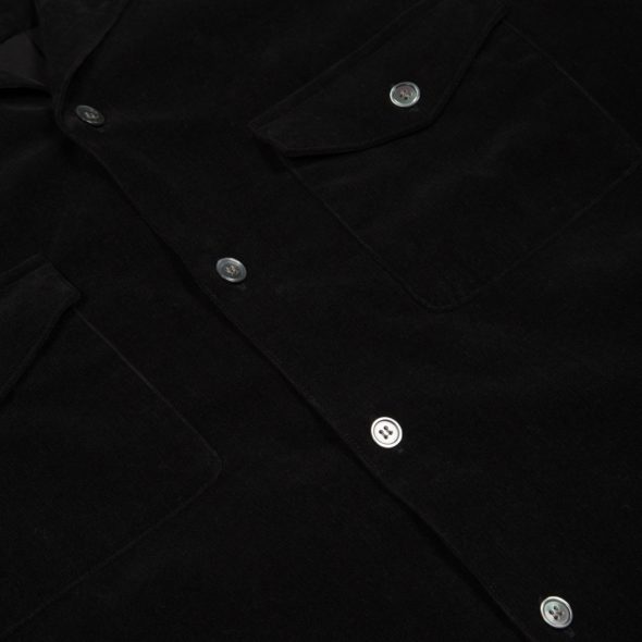 Black Cotton Needlecord Cuban Collar Shirt