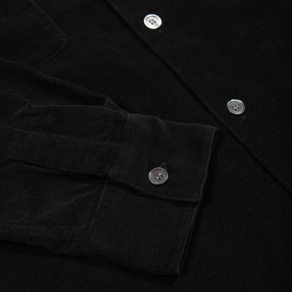 Black Cotton Needlecord Cuban Collar Shirt