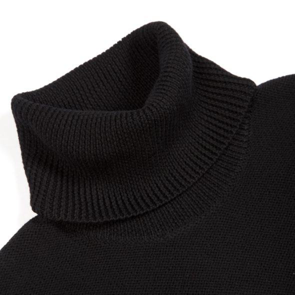 Black Merino Wool Reverse Stitch Roll Neck