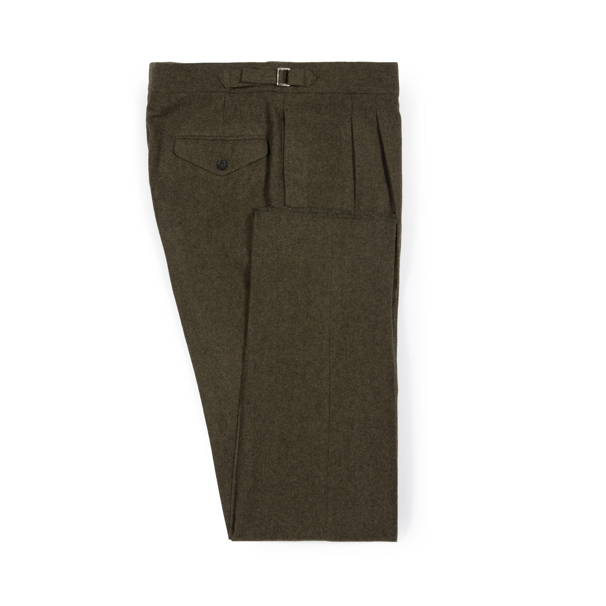 Green Washed Wool Pleated Trousers