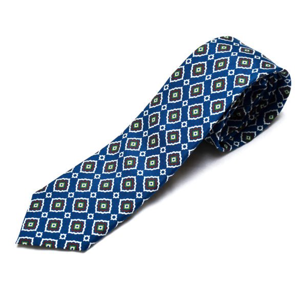 Blue Motif Pattern Silk Tie