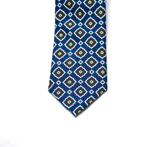 Blue Motif Pattern Silk Tie