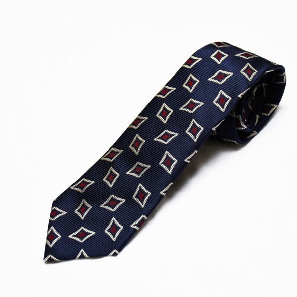 Navy Diamond Pattern Silk Tie