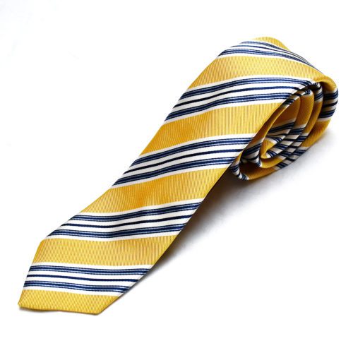 Yellow/Navy Club Stripe Silk Tie
