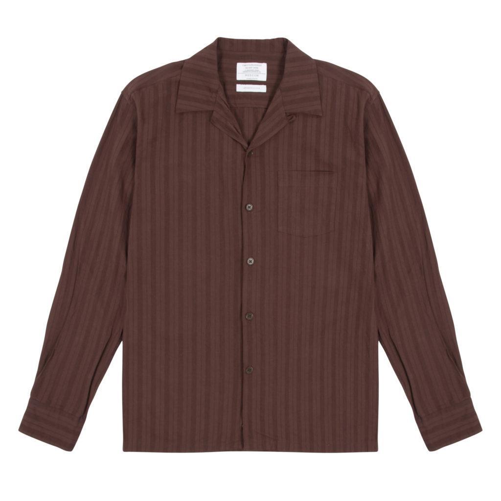 Brown Cotton Linen Mix Long Sleeve Open Collar Shirt