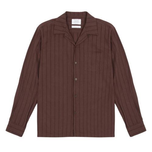 Brown Cotton Linen Mix Long Sleeve Open Collar Shirt