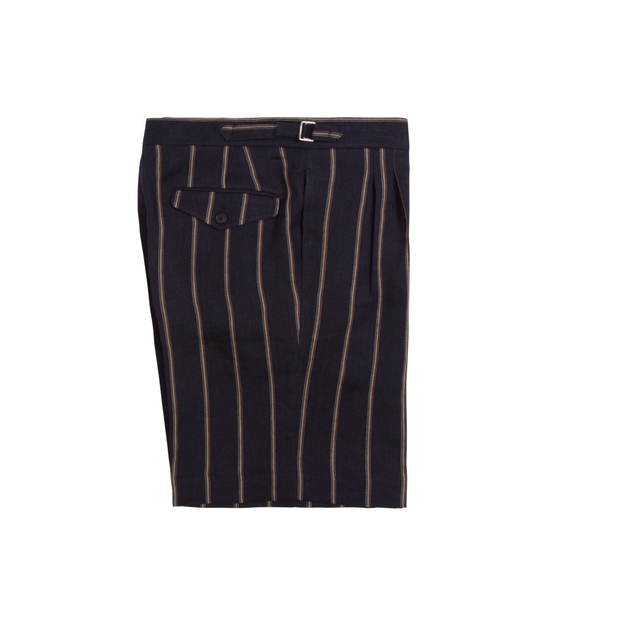 Timothy Everest Navy Linen Wide Stripe Pleated Shorts