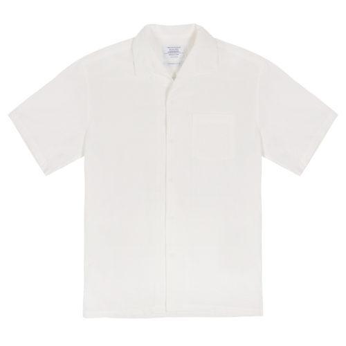 White Cotton Seersucker One Piece Cuban Collar Shirt