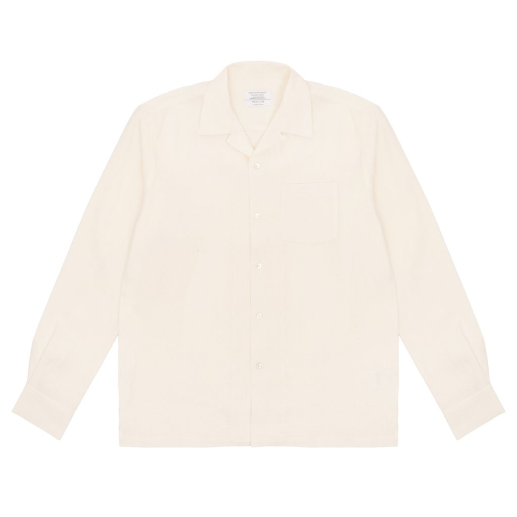White Linen Long Sleeve Open Collar Shirt