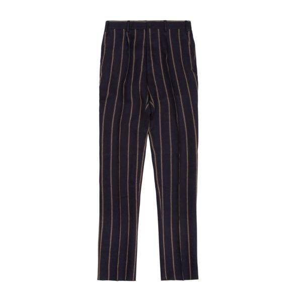 Navy Linen Wide Stripe Single Pleat Trousers
