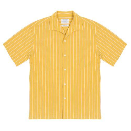 Yellow Striped Cotton One Piece Cuban Collar Shirt