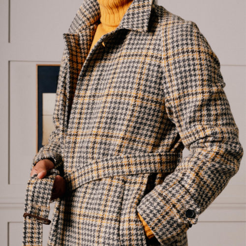 Houndstooth Tweed Check Raglan Coat