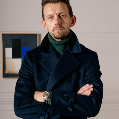 Navy Brushed Wool Double Breasted Coat