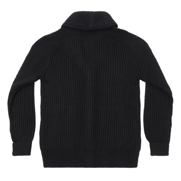 Black Merino Wool Ribbed Shawl Collar Cardigan