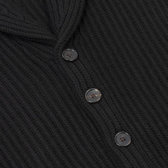 Black Merino Wool Ribbed Shawl Collar Cardigan