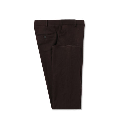 Brown Washed Wool Flat Fronted Trousers