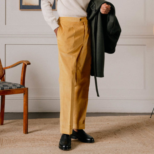 Corn Yellow Pleated Front Cord Trousers