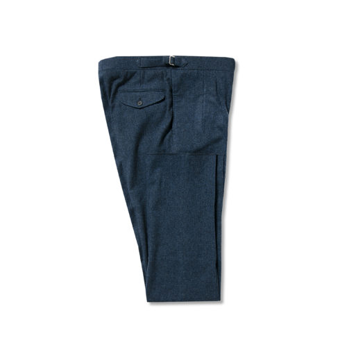Prussian Blue Washed Wool Pleated Trousers