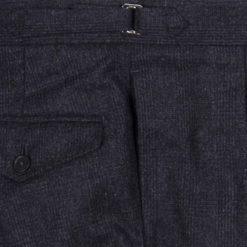 Navy Check Washed Wool Pleated Trousers