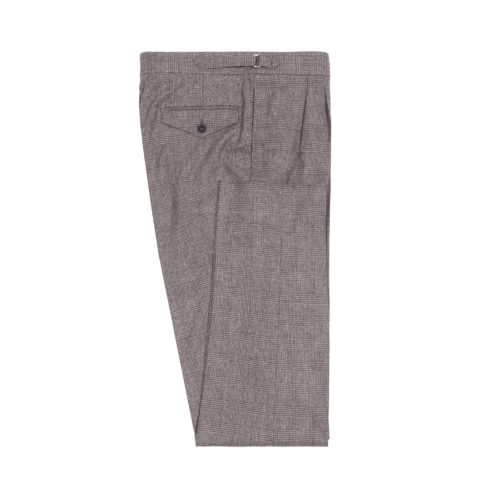 Taupe Check Washed Wool Pleated Trousers