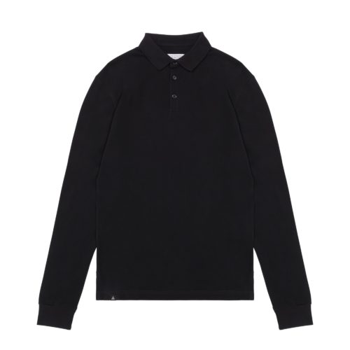 Black Long Sleeve Pique Polo Shirt