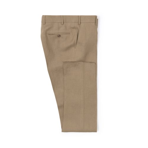 Coffee Washed Linen Flat Front Trousers