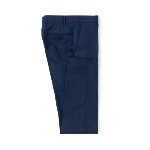 Indigo Washed Linen Flat Front Trousers