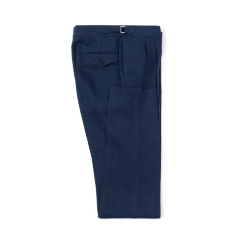 Indigo Washed Linen Pleated Trousers