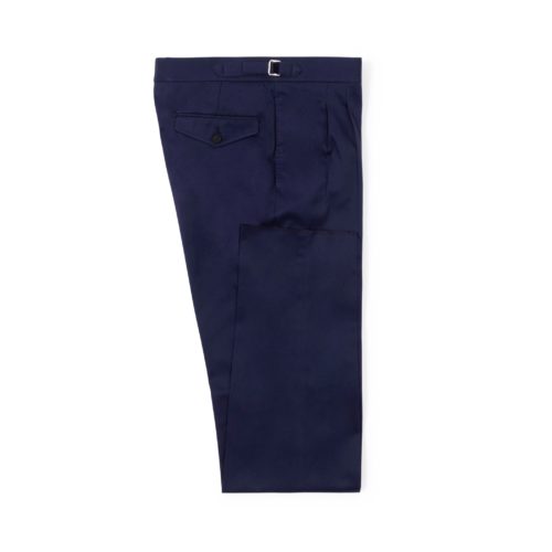 Navy Cotton Drill Pleated Trousers