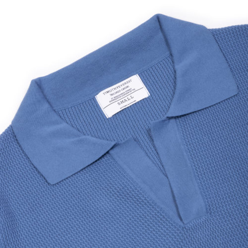 Atlantic Blue Cotton Open Collar Polo