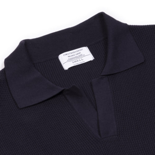 Navy Blue Cotton Open Collar Polo